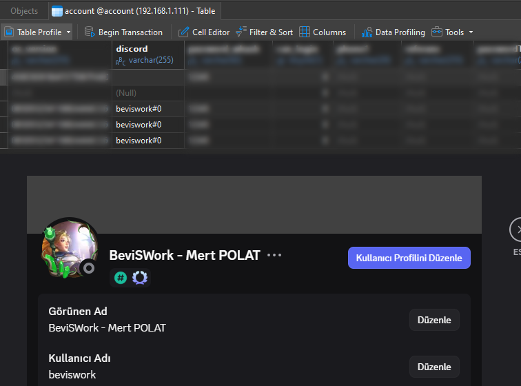 Discord Kullanıcı Adı - Account Table
